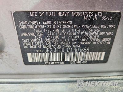Zdjęcie 12 z 12 samochodu: 2010 SUBARU FORESTER XS VIN:JF2SH6BC3AH803658 - miniatura