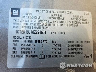Zdjęcie 13 z 13 samochodu: 2008 GMC SIERRA K1500 VIN:1GTEK19J78Z224651 - miniatura