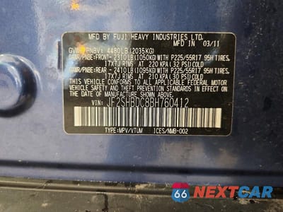 Zdjęcie 13 z 13 samochodu: 2011 SUBARU FORESTER 2.5X PREMIUM VIN:JF2SHBDC8BH760412 - miniatura
