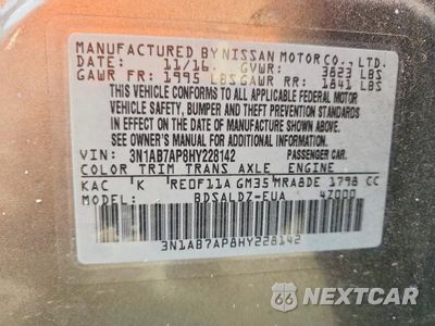 Zdjęcie 12 z 12 samochodu: 2017 NISSAN SENTRA SV VIN:3N1AB7AP8HY228142 - miniatura
