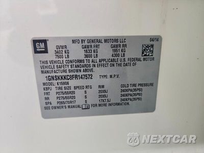 Zdjęcie 13 z 13 samochodu: 2015 CHEVROLET SUBURBAN K1500 LTZ VIN:1GNSKKKC8FR147572 - miniatura
