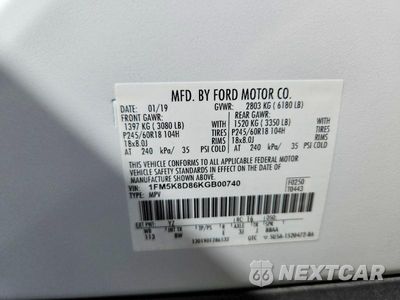 Zdjęcie 13 z 13 samochodu: 2019 FORD EXPLORER XLT VIN:1FM5K8D86KGB00740 - miniatura