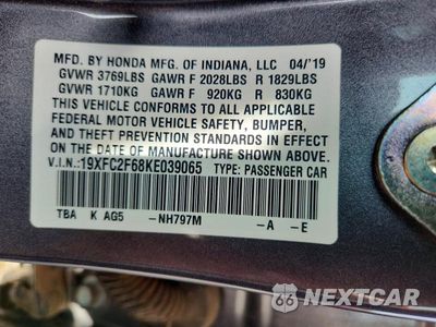 Zdjęcie 12 z 12 samochodu: 2019 HONDA CIVIC LX VIN:19XFC2F68KE039065 - miniatura