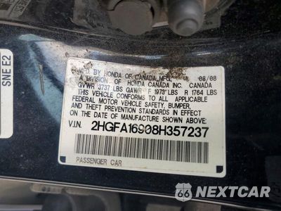 Zdjęcie 12 z 12 samochodu: 2008 HONDA CIVIC EXL VIN:2HGFA16908H357237 - miniatura