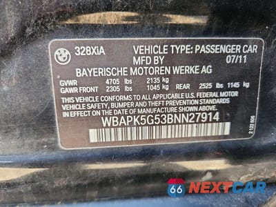 Zdjęcie 12 z 12 samochodu: 2011 BMW 328 XI SULEV VIN:WBAPK5G53BNN27914 - miniatura