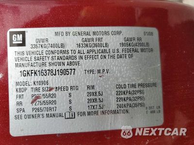 Zdjęcie 14 z 14 samochodu: 2008 GMC YUKON XL K1500 VIN:1GKFK16378J190577 - miniatura