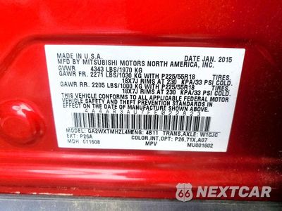 Zdjęcie 12 z 12 samochodu: 2015 MITSUBISHI OUTLANDER SPORT ES VIN:4A4AR3AU7FE022823 - miniatura