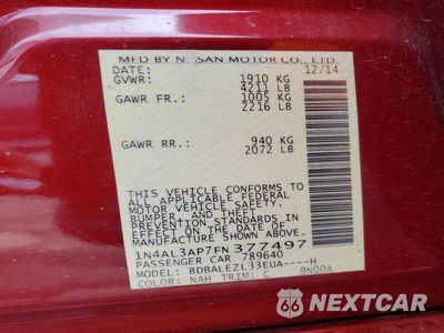 Zdjęcie 12 z 12 samochodu: 2015 NISSAN ALTIMA 2.5 S VIN:1N4AL3AP7FN377497 - miniatura