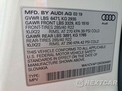Zdjęcie 14 z 14 samochodu: 2019 AUDI Q8 PRESTIGE VIN:WA1CVAF12KD034581 - miniatura