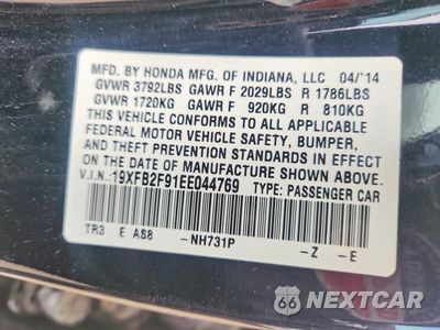 Zdjęcie 12 z 12 samochodu: 2014 HONDA CIVIC EXL VIN:19XFB2F91EE044769 - miniatura