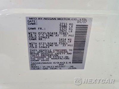 Zdjęcie 13 z 13 samochodu: 2017 NISSAN PATHFINDER SV VIN:5N1DR2MN6HC694014 - miniatura
