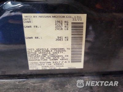 Zdjęcie 12 z 12 samochodu: 2022 NISSAN ALTIMA SV VIN:1N4BL4DV5NN307743 - miniatura