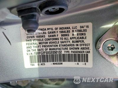 Zdjęcie 13 z 13 samochodu: 2016 HONDA CIVIC LX VIN:19XFC2F5XGE050132 - miniatura