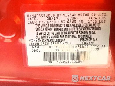 Zdjęcie 12 z 12 samochodu: 2018 NISSAN VERSA SV VIN:3N1CN7AP5JL806247 - miniatura
