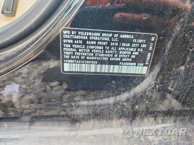 Zdjęcie 12 z 12 samochodu: 2012 VOLKSWAGEN PASSAT SE VIN:1VWBP7A31CC037628 - miniatura