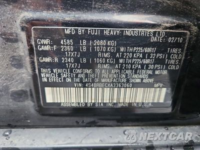 Zdjęcie 12 z 12 samochodu: 2010 SUBARU OUTBACK 2.5I PREMIUM VIN:4S4BRBECXA3363060 - miniatura