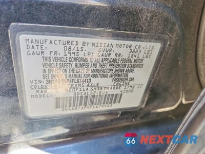 Zdjęcie 12 z 12 samochodu: 2015 NISSAN SENTRA SV VIN:3N1AB7AP4FL674413 - miniatura