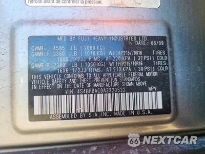 Zdjęcie 12 z 12 samochodu: 2010 SUBARU OUTBACK 2.5I VIN:4S4BRBAC0A3320532 - miniatura