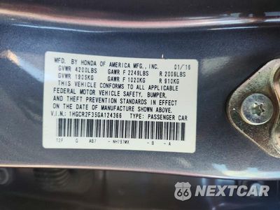 Zdjęcie 12 z 12 samochodu: 2016 HONDA ACCORD LX VIN:1HGCR2F35GA124366 - miniatura