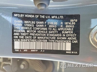 Zdjęcie 12 z 12 samochodu: 2020 HONDA CIVIC SPORT TOURING VIN:SHHFK7H9XLU201506 - miniatura
