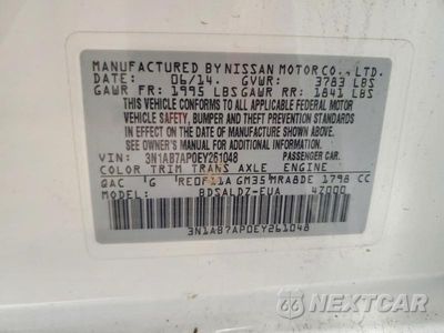 Zdjęcie 12 z 12 samochodu: 2014 NISSAN SENTRA SV VIN:3N1AB7AP0EY261048 - miniatura