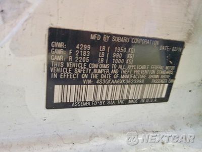 Zdjęcie 12 z 12 samochodu: 2019 SUBARU IMPREZA VIN:4S3GKAA6XK3623998 - miniatura