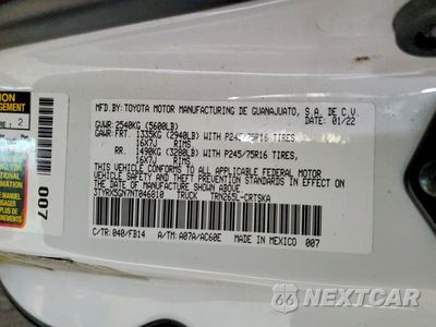Zdjęcie 12 z 12 samochodu: 2022 TOYOTA TACOMA SR VIN:3TYRX5GN7NT046810 - miniatura