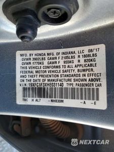 Zdjęcie 12 z 12 samochodu: 2017 HONDA CIVIC EX VIN:19XFC1F3XHE031140 - miniatura