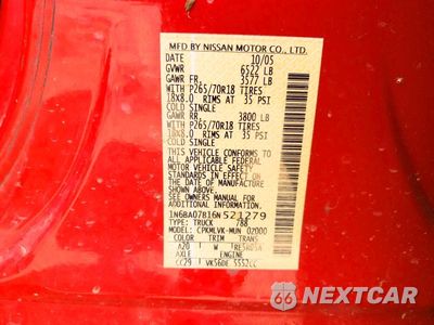 Zdjęcie 12 z 12 samochodu: 2006 NISSAN TITAN XE FFV VIN:1N6BA07B16N521279 - miniatura