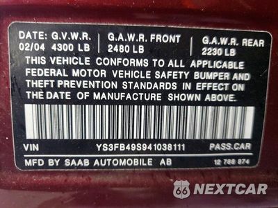 Zdjęcie 12 z 12 samochodu: 2004 SAAB 9-3 LINEAR VIN:YS3FB49S941038111 - miniatura