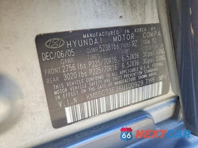 Zdjęcie 13 z 13 samochodu: 2006 HYUNDAI SANTA FE GLS VIN:KM8SC73E36U100929 - miniatura