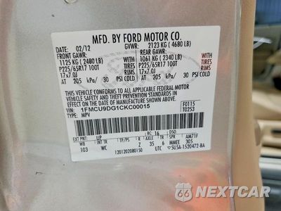 Zdjęcie 13 z 13 samochodu: 2012 FORD ESCAPE XLT VIN:1FMCU9DG1CKC00015 - miniatura