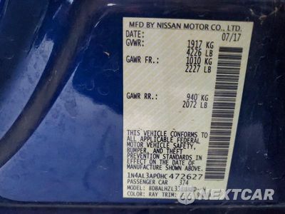 Zdjęcie 12 z 12 samochodu: 2017 NISSAN ALTIMA 2.5 SR VIN:1N4AL3AP0HC472627 - miniatura