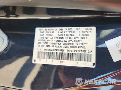 Zdjęcie 12 z 12 samochodu: 2007 HONDA ACCORD EX VIN:1HGCM727X7A008388 - miniatura