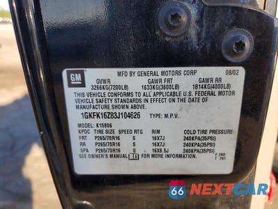 Zdjęcie 14 z 14 samochodu: 2003 GMC YUKON XL K1500 VIN:1GKFK16Z83J104626 - miniatura