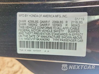 Zdjęcie 12 z 12 samochodu: 2019 HONDA ACCORD LX VIN:1HGCV1F19KA042542 - miniatura