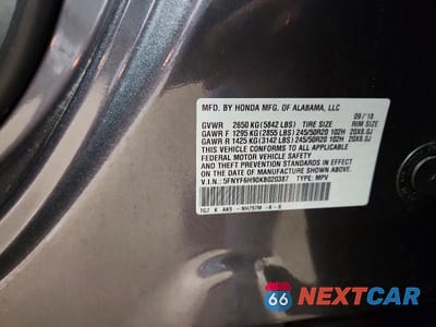 Zdjęcie 13 z 13 samochodu: 2019 HONDA PILOT TOURING VIN:5FNYF6H90KB020387 - miniatura