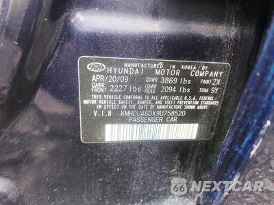 Zdjęcie 12 z 12 samochodu: 2009 HYUNDAI ELANTRA GLS VIN:KMHDU46DX9U758520 - miniatura