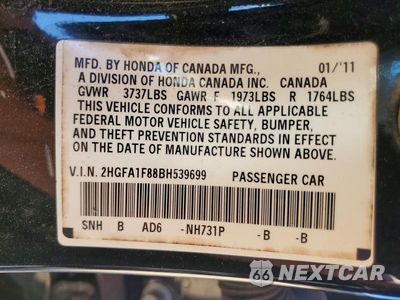 Zdjęcie 13 z 13 samochodu: 2011 HONDA CIVIC EX VIN:2HGFA1F88BH539699 - miniatura