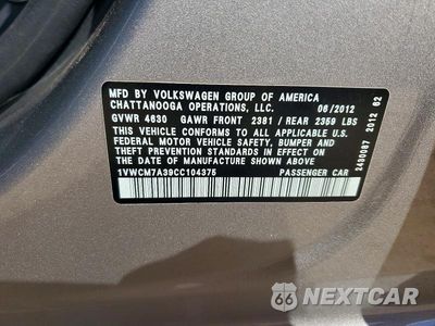 Zdjęcie 12 z 12 samochodu: 2012 VOLKSWAGEN PASSAT SEL VIN:1VWCM7A39CC104375 - miniatura