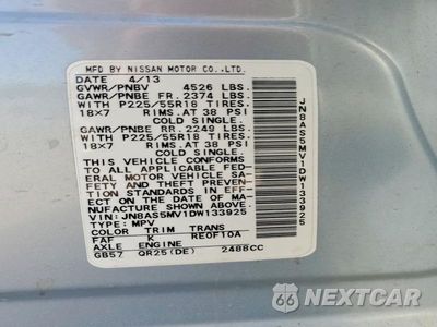 Zdjęcie 13 z 13 samochodu: 2013 NISSAN ROGUE S VIN:JN8AS5MV1DW133925 - miniatura