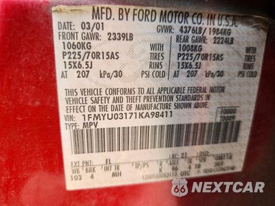 Zdjęcie 14 z 14 samochodu: 2001 FORD ESCAPE XLT VIN:1FMYU03171KA98411 - miniatura