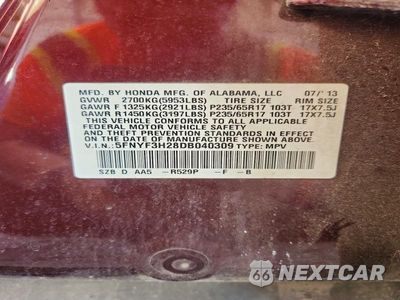 Zdjęcie 13 z 13 samochodu: 2013 HONDA PILOT LX VIN:5FNYF3H28DB040309 - miniatura