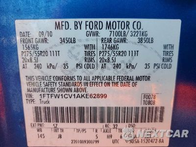 Zdjęcie 13 z 13 samochodu: 2010 FORD F150 SUPERCREW VIN:1FTFW1CV1AKE62899 - miniatura
