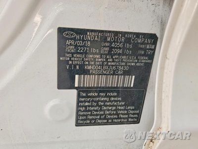 Zdjęcie 12 z 12 samochodu: 2018 HYUNDAI ELANTRA SPORT VIN:KMHD04LBXJU678430 - miniatura