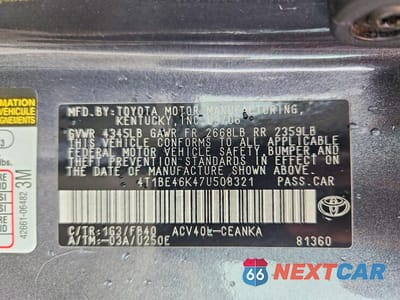 Zdjęcie 12 z 12 samochodu: 2007 TOYOTA CAMRY LE VIN:4T1BE46K47U508321 - miniatura