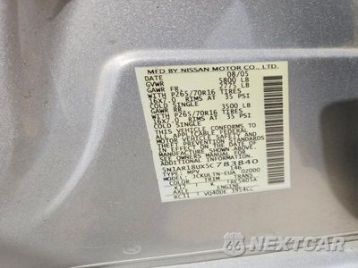Zdjęcie 12 z 12 samochodu: 2005 NISSAN PATHFINDER XE VIN:5N1AR18UX5C783840 - miniatura
