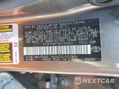 Zdjęcie 12 z 12 samochodu: 2022 TOYOTA CAMRY LE VIN:4T1R11AK7NU705061 - miniatura