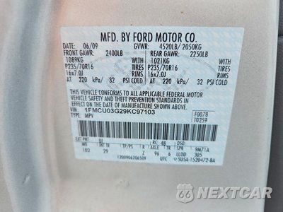Zdjęcie 12 z 12 samochodu: 2009 FORD ESCAPE XLT VIN:1FMCU03G29KC97103 - miniatura
