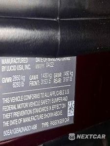 Zdjęcie 10 z 13 samochodu: 2022 LUCID MOTORS AIR GRAND TOURING VIN:50EA1GBA0NA001498 - miniatura